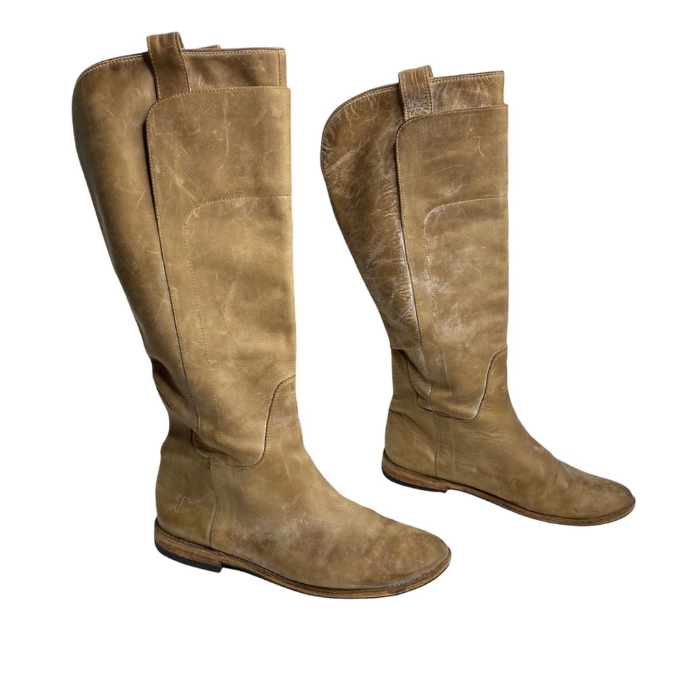 Frye Paige Boho Tall Beige Burnished Tan Leather Riding Boots